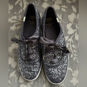 Keds x kate spade Glitter Lace-Up Sneakers — Gray & Silver